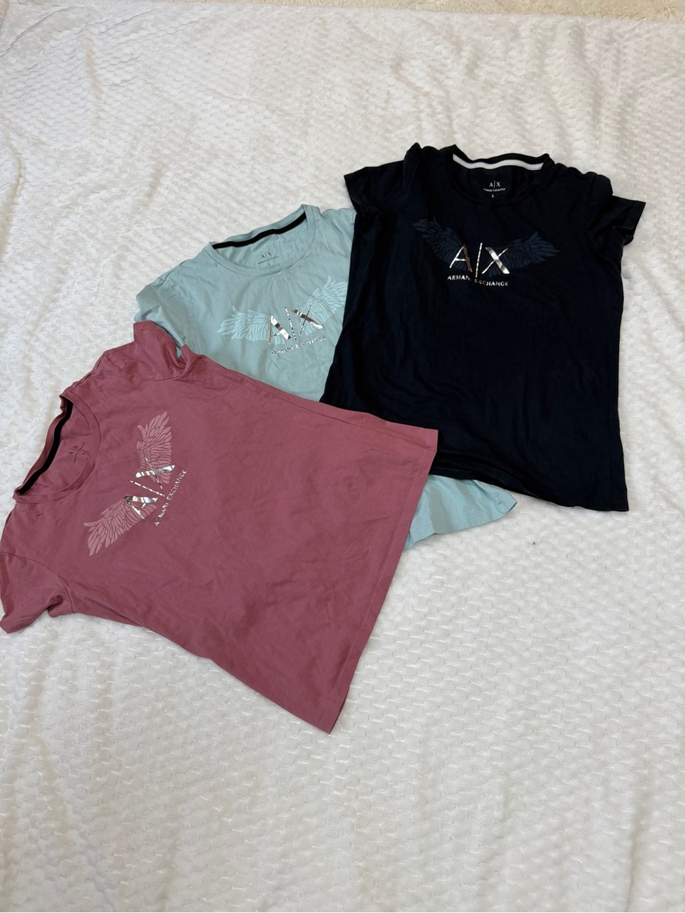 Armani Exchange Short Sleeve Logo Tees - Black, Dusty Rose, Mint